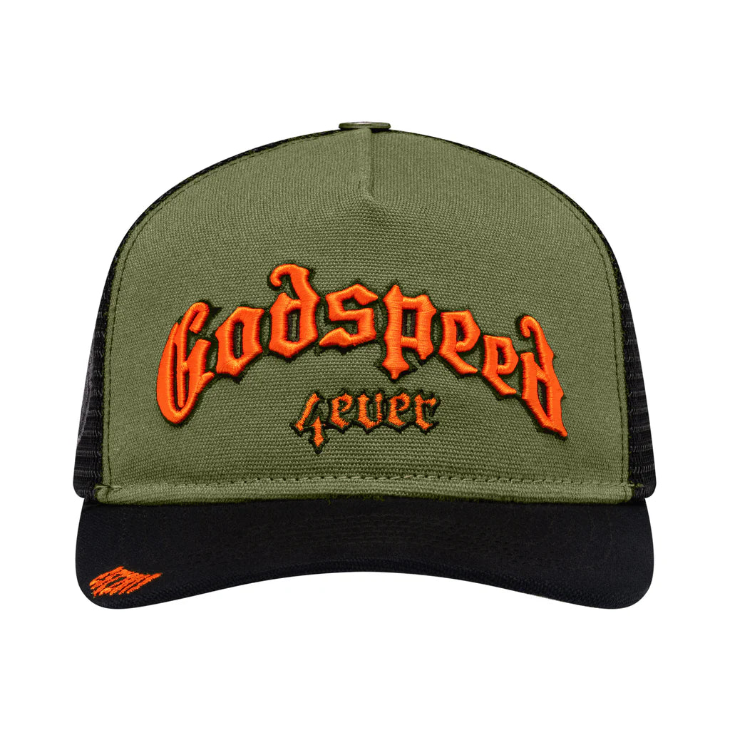 Godspeed Forever Trucker Hat (Olive/Orange)