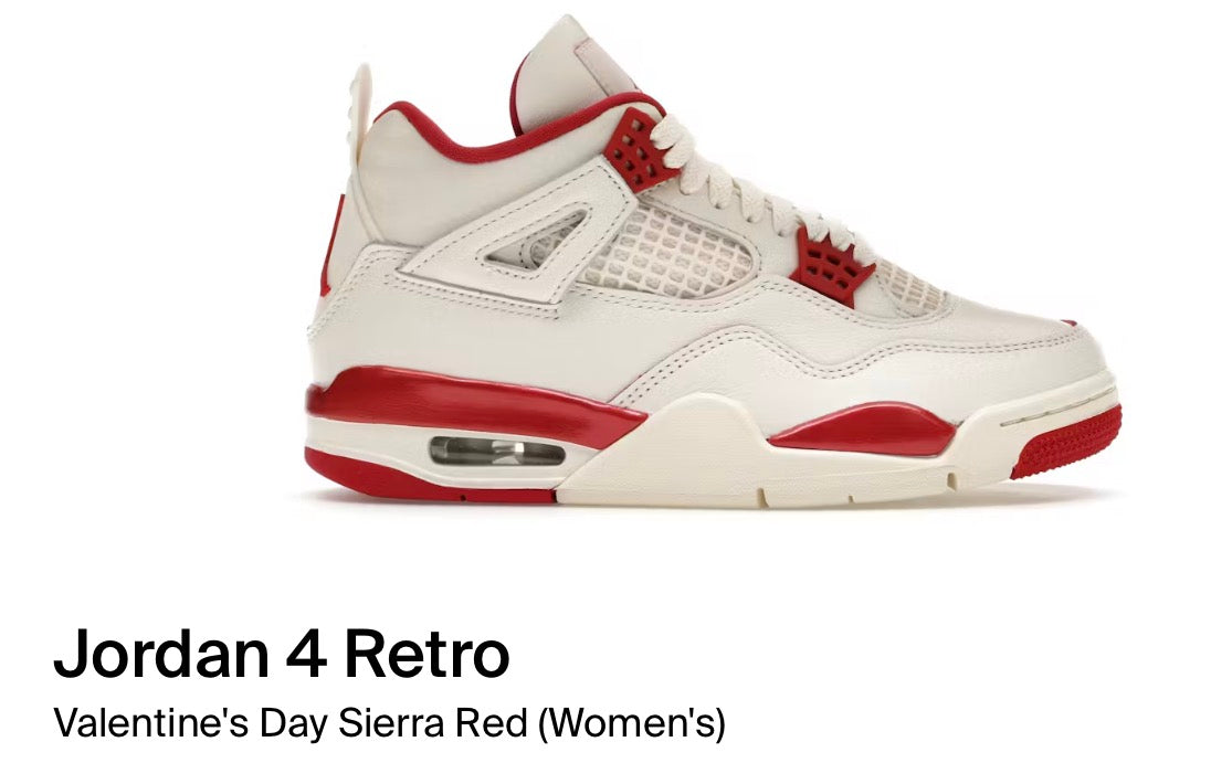 Jordan 4 Retro
Valentine's Day Sierra Red (Women's)