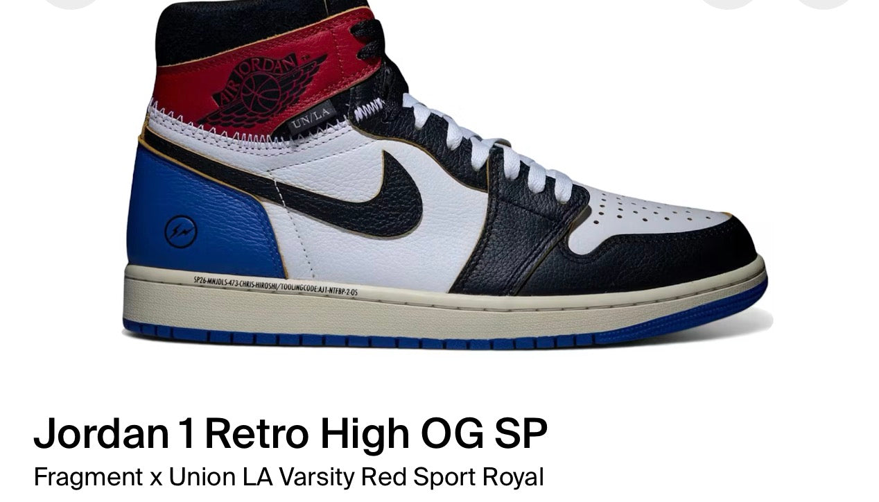 Jordan 1 Retro High OG SP
Fragment x Union LA Varsity Red Sport Royal