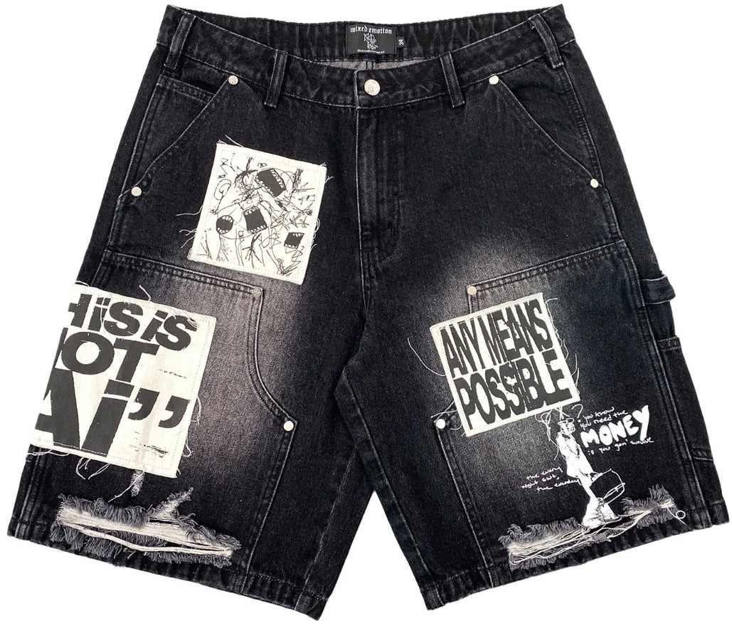 Mixed Emotions Black “AI” Denim Shorts