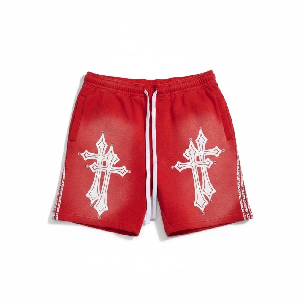 Fraternal Red Double Cross Shorts