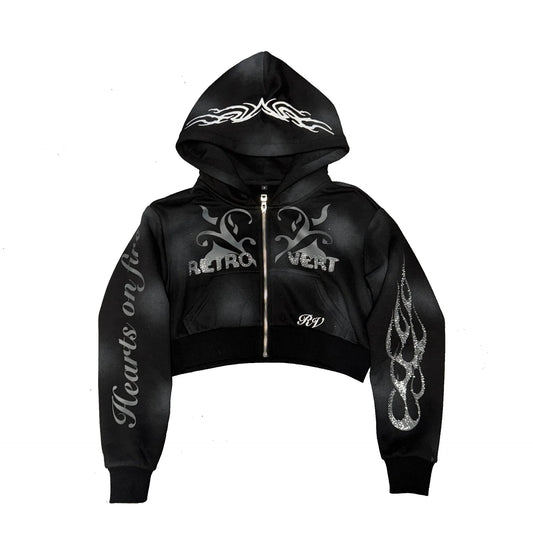 Retrovert black crop zip