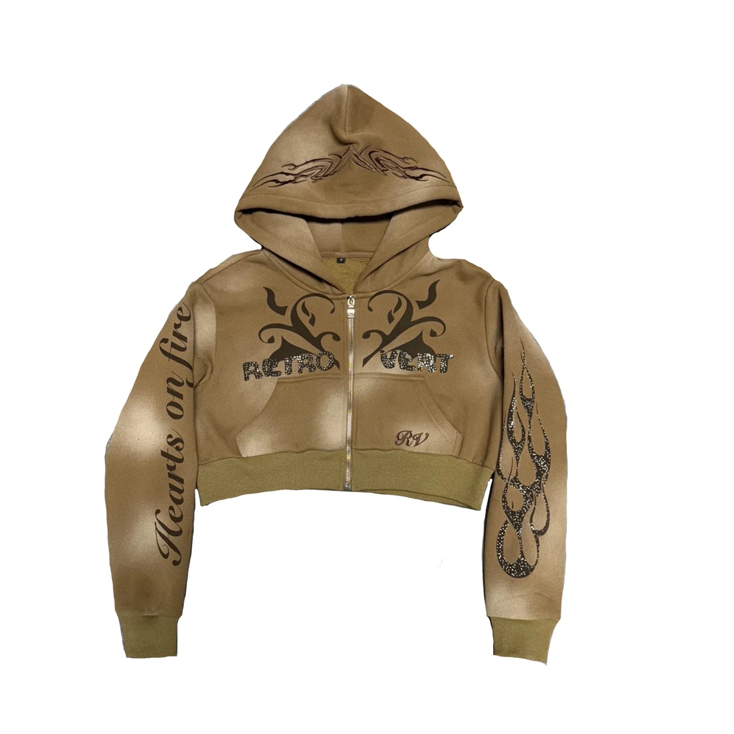 Retrovert brown crop zip