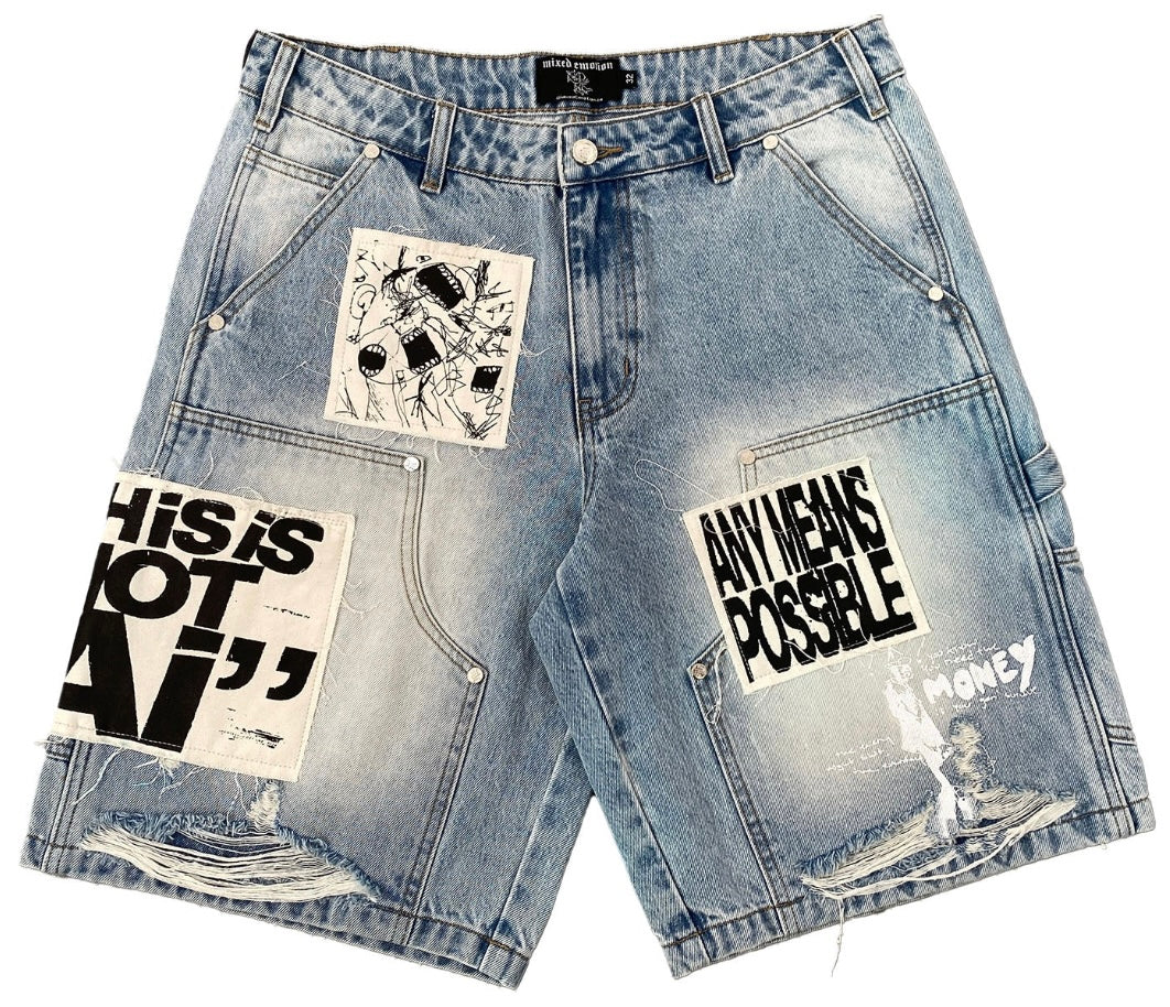 Mixed Emotions Blue “AI” Denim Shorts