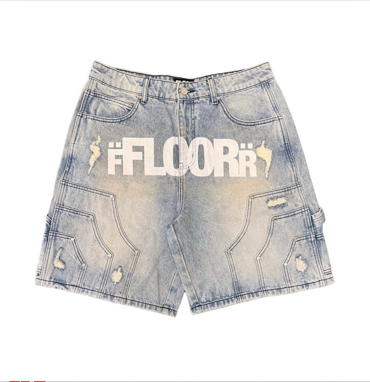 Floor 914 Uniform Jean Shorts Light Wash Blue