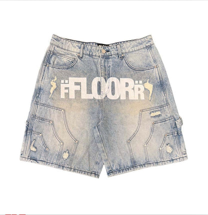 Floor 914 Uniform Jean Shorts Light Wash Blue
