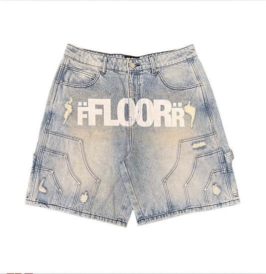 Floor 914 Uniform Jean Shorts Light Wash Blue