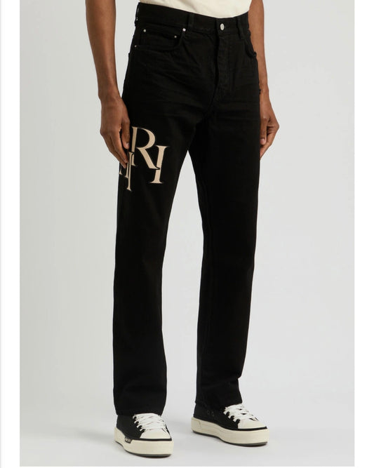 Amiri Logo-appliquéd Straight-leg Jeans Black