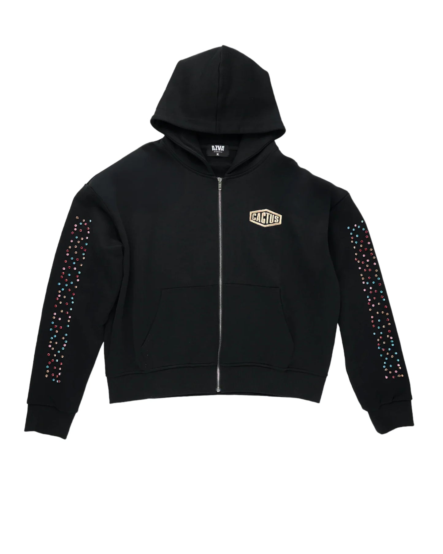 Azva CRYSTAL CACTUS ZIP HOODIE - BLACK