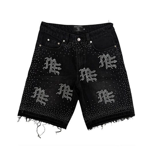 Mixed emotion black Rhinestone Denim Shorts