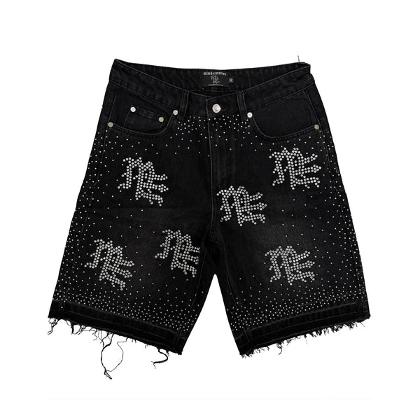 Mixed emotion black Rhinestone Denim Shorts